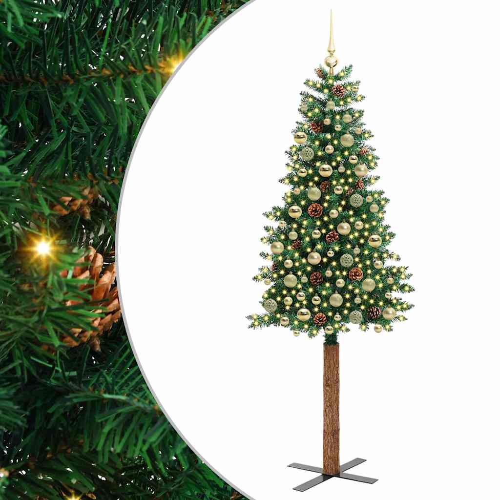Slim Christmas Tree Green 210 cm PVC and Solid Pine wood